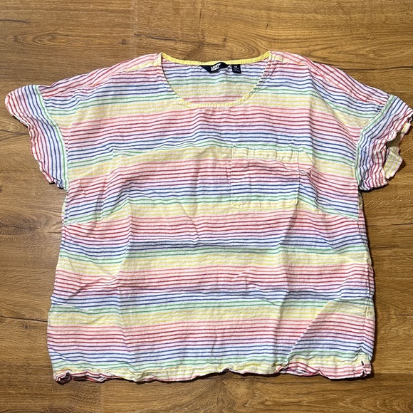 Lands' End Tops - Lands' End 100% Linen Multicolor Striped Short Sleeve Tee Size 1X